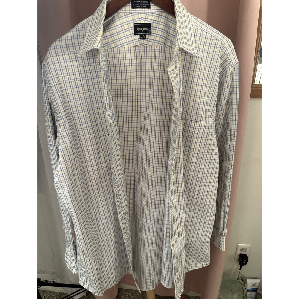 Mens Neiman Marcus Long Sleeve Cotton Button Front Shirt size 17 34-35